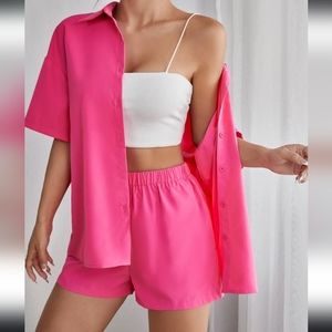 SHEIN Solid Drop Shoulder Shirt & Shorts Set